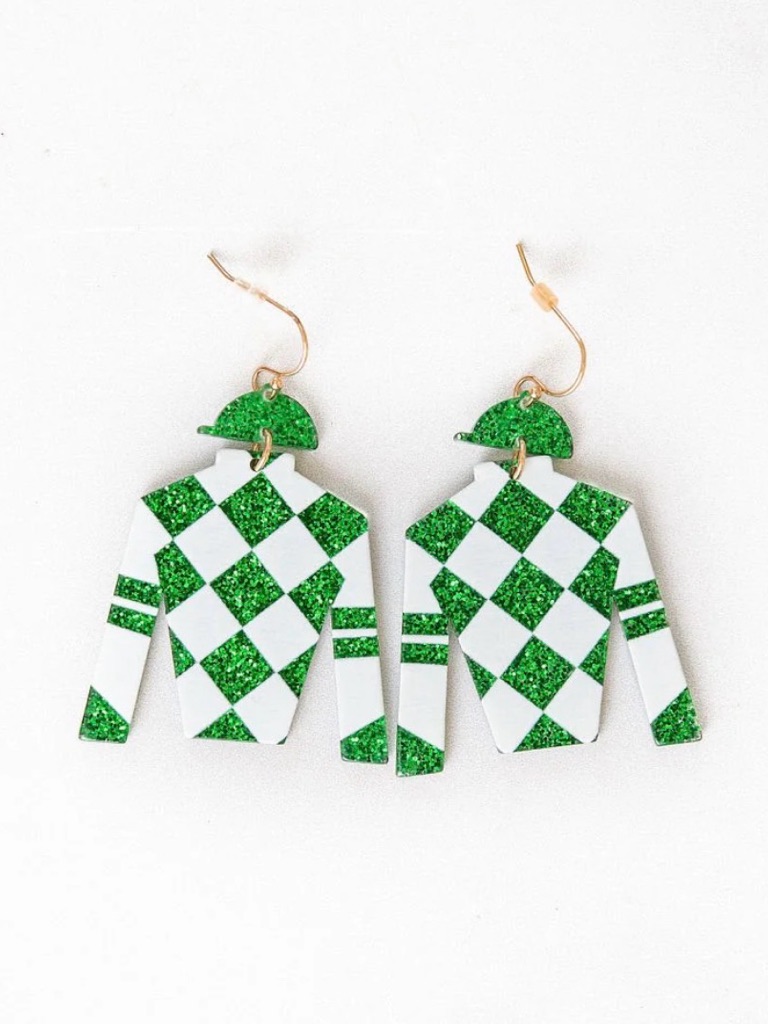 Green Silkies Jockey Jacket Kentucky Derby Horse Racing Earrings